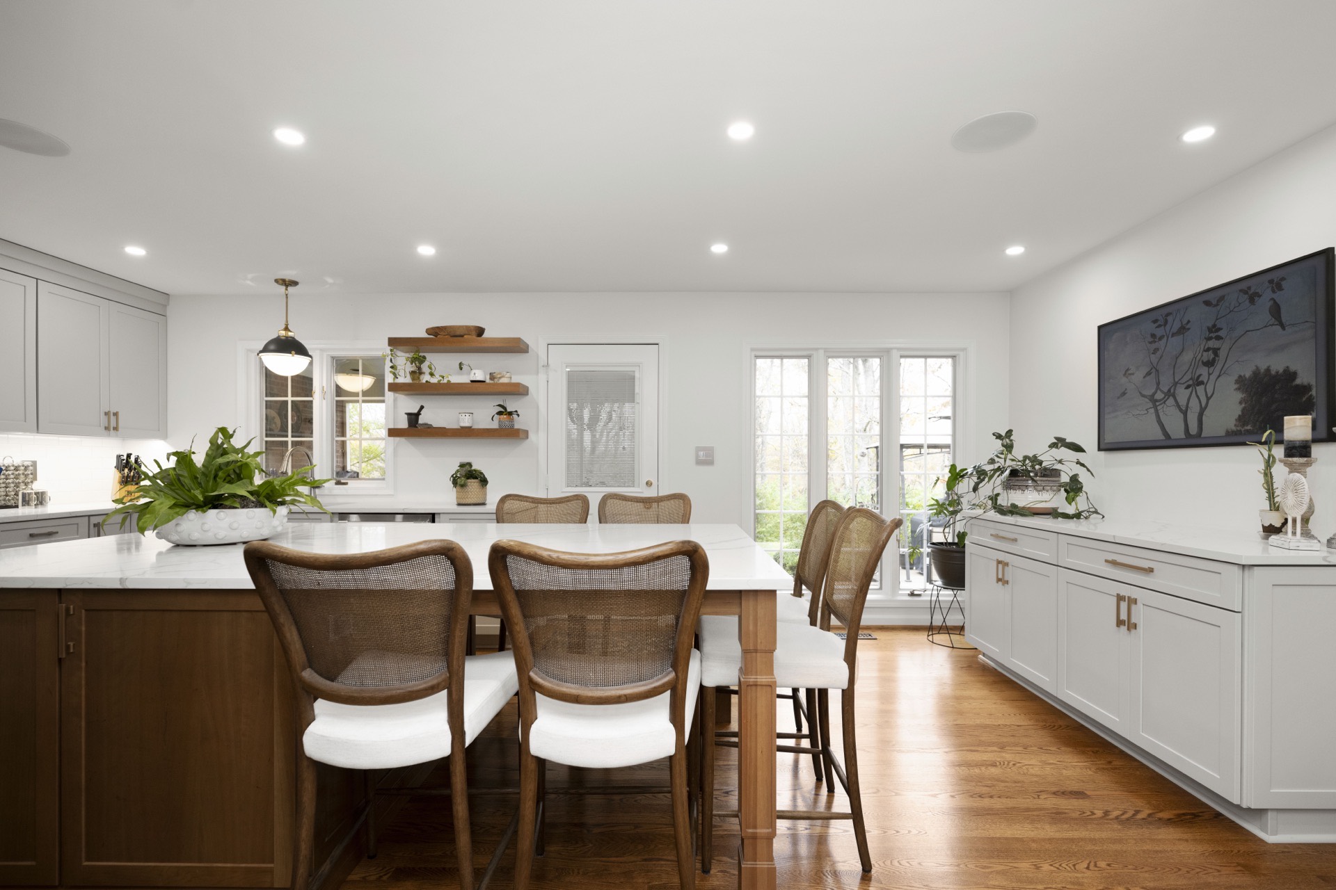 Saint Andrews kitchen looking toward dining and outdoor light