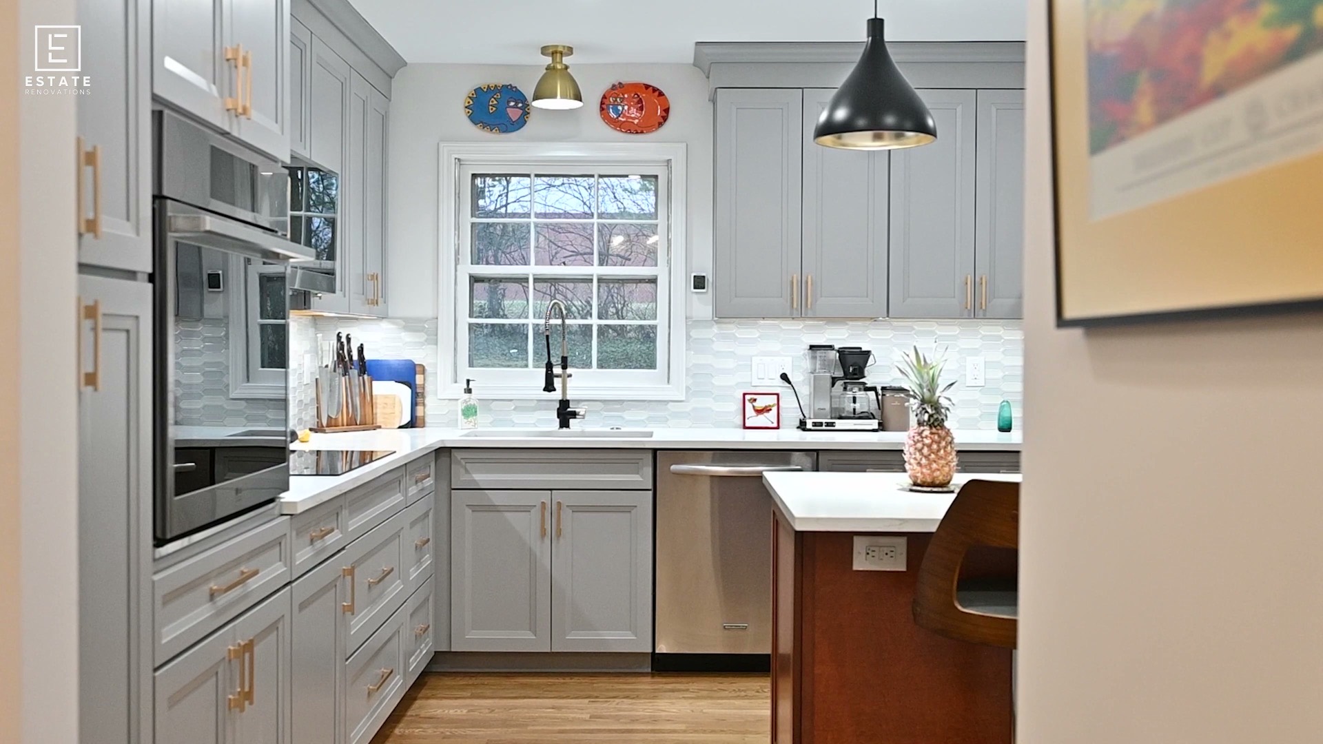 Gray shaker, hexagonal tile, and a warm wood island — kitchen renovation in Lexington, KY