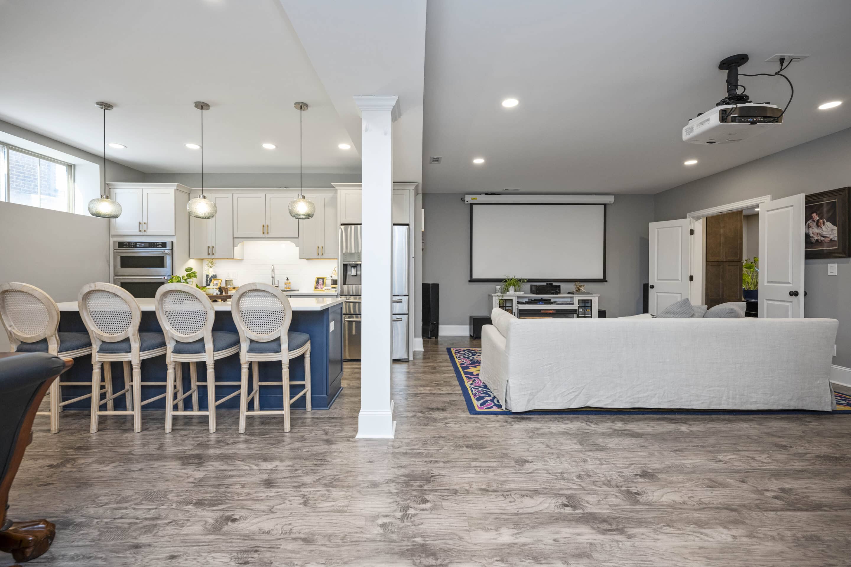 Cozy Retreat Basement Renovation - kitchen and living area